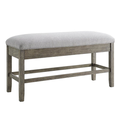 Storage Counter Bench, Thick Cushion, Gray Fabric, Refined Rustic Style