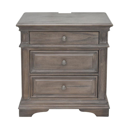 Driftwood Finished 3 Drawer Nightstand - Bedside Table with Drawers
