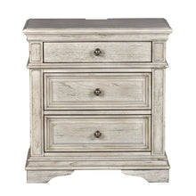 Rustic Ivory Finished 3 Drawer Nightstand - Bedside Table with Drawers