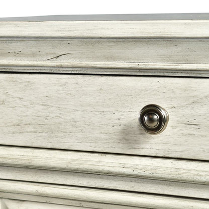 Rustic Ivory Finished 3 Drawer Nightstand - Bedside Table with Drawers
