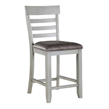 Counter Chair, Set of 2, Faux Leather Seat, Solid Wood Legs, Gray