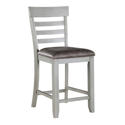 Counter Chair, Set of 2, Faux Leather Seat, Solid Wood Legs, Gray