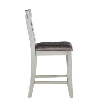 Counter Chair, Set of 2, Faux Leather Seat, Solid Wood Legs, Gray