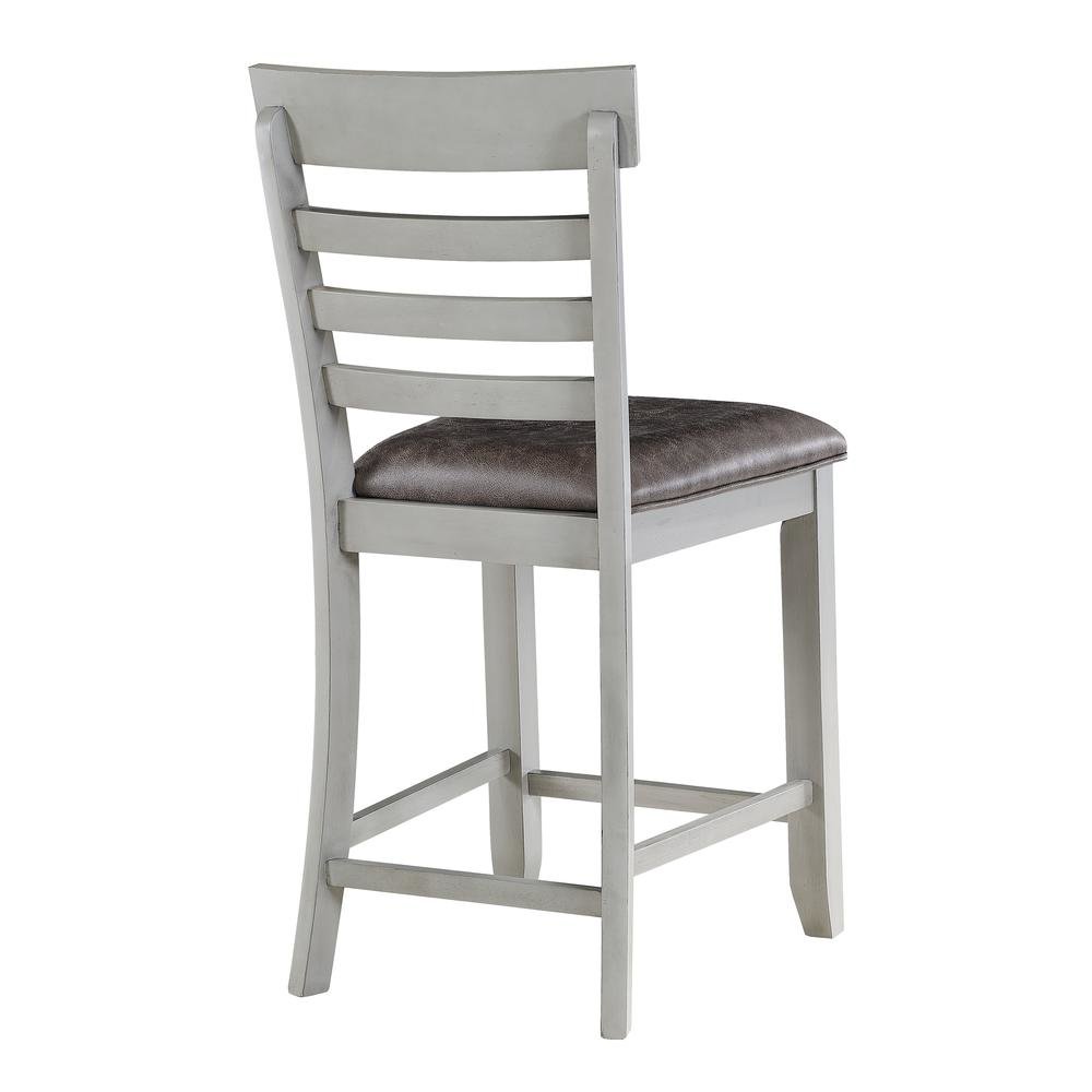 Counter Chair, Set of 2, Faux Leather Seat, Solid Wood Legs, Gray