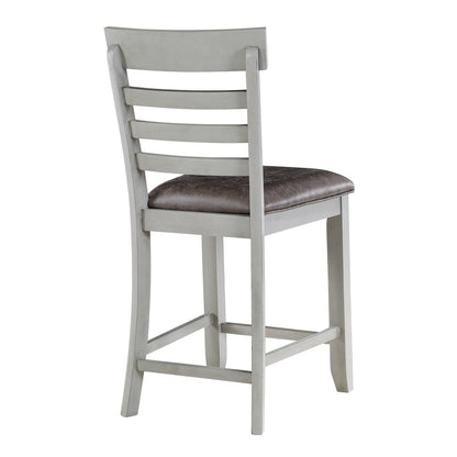 Counter Chair, Set of 2, Faux Leather Seat, Solid Wood Legs, Gray