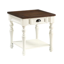 Farmhouse End Table, Two-Tone Finish, Bottom Shelf, White