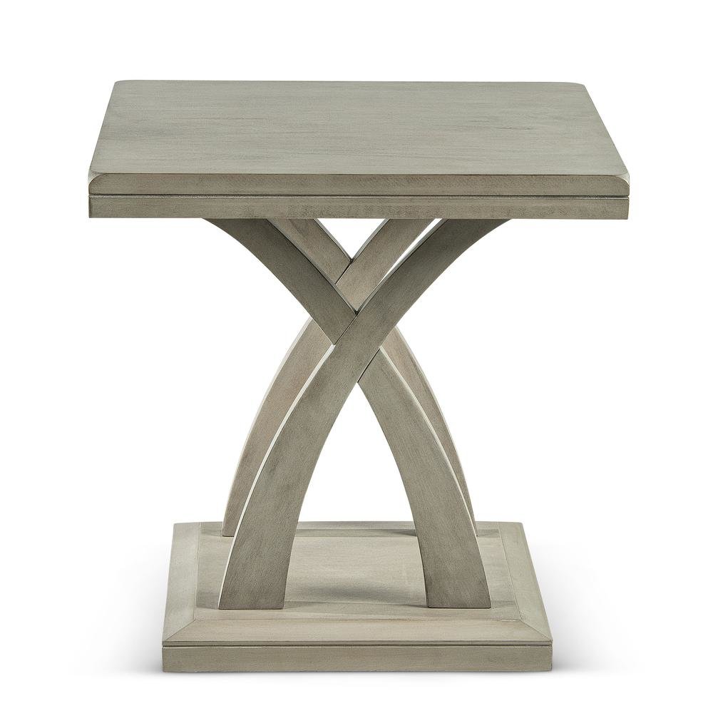 Square End Table, Double Top, Curved X-Base, Mango Veneer, Gray