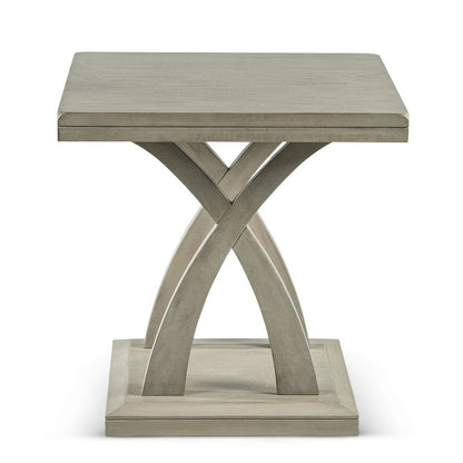 Square End Table, Double Top, Curved X-Base, Mango Veneer, Gray