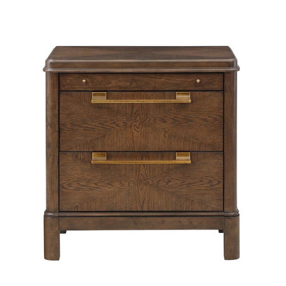Warm Brown Walnut Finished 2 Drawer Nightstand with Pull-out Shelf