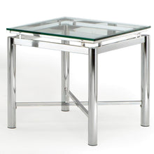 Contemporary End Table, Tempered Glass Top, Chrome Base, 24 Inch