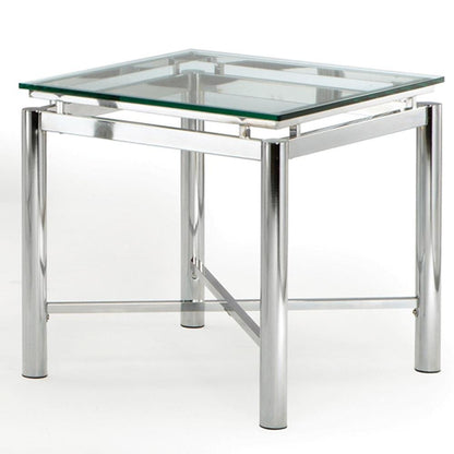 Contemporary End Table, Tempered Glass Top, Chrome Base, 24 Inch