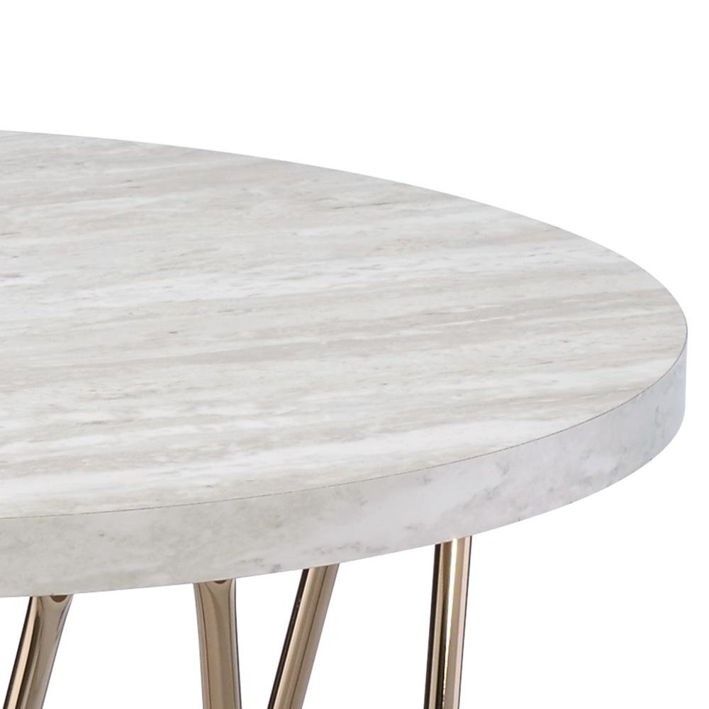 Faux Marble Top End Table, 24"H, Metal Base, Gray/White