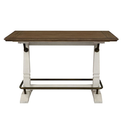 Ivory and Honey Oak 59.5" Counter Height Table for 6 with Double Pedestal Base