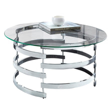Contemporary Cocktail Table, Round Glass Top, Chrome Base, Gray