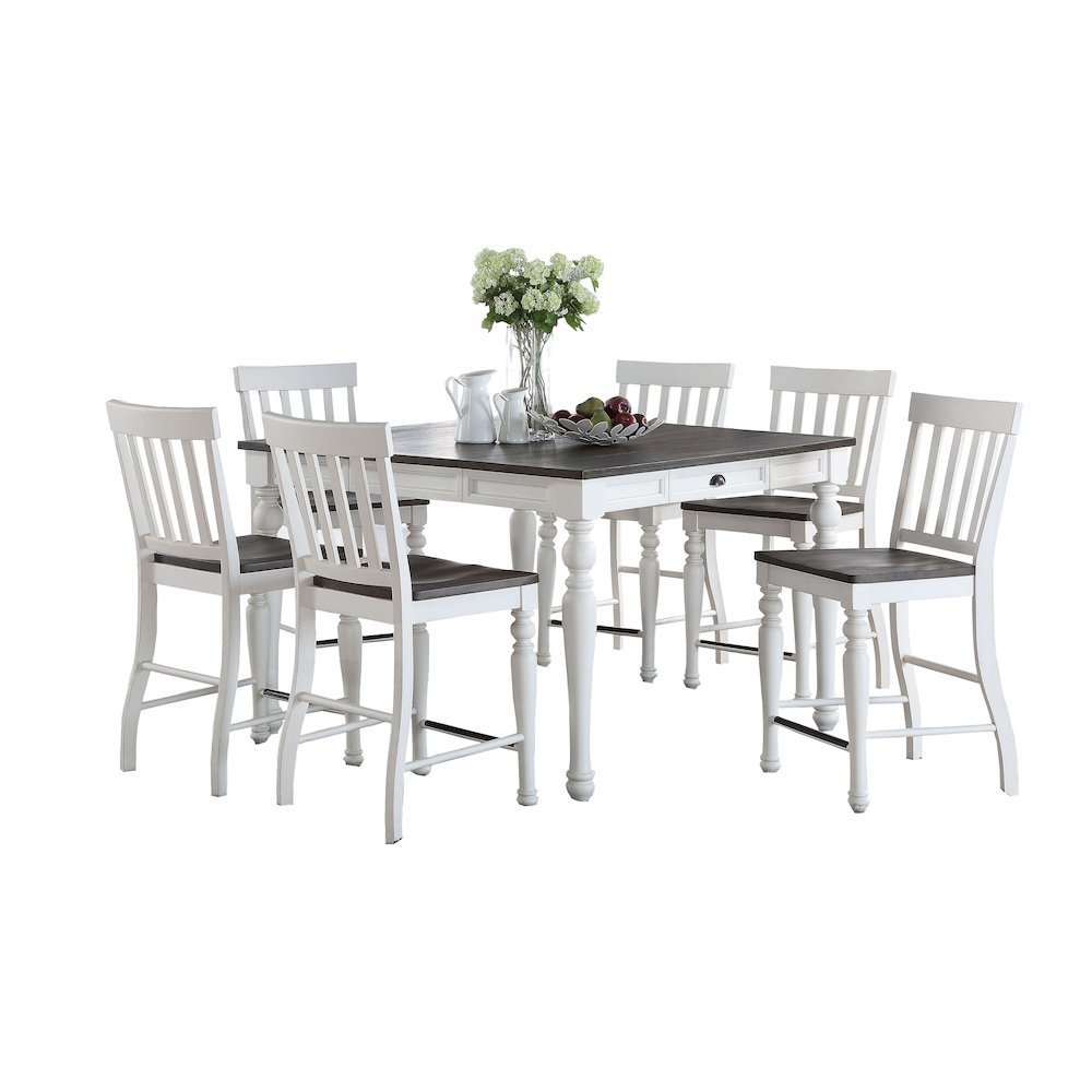 Two Tone Counter Height Dining Set, Extendable Table, 7 Piece, Storage Drawer