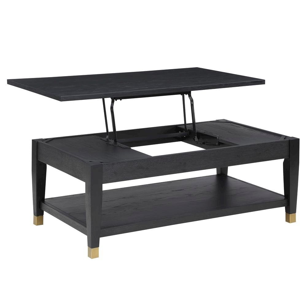 Lift-Top Coffee Table, Ash Veneer, Bottom Shelf, Black