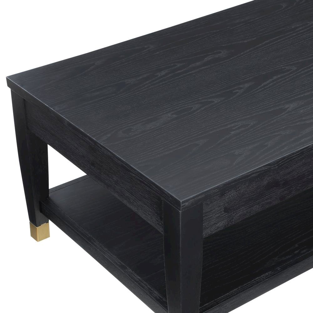 Lift-Top Coffee Table, Ash Veneer, Bottom Shelf, Black