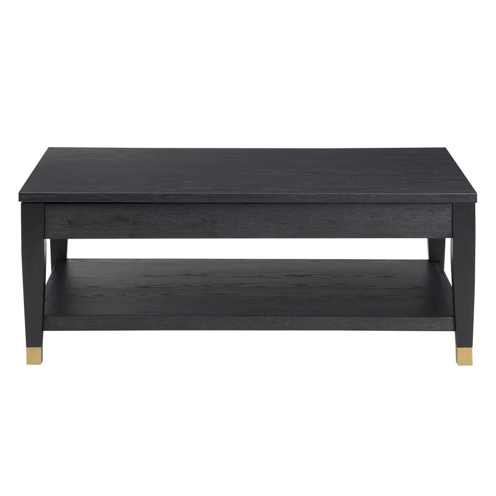 Lift-Top Coffee Table, Ash Veneer, Bottom Shelf, Black