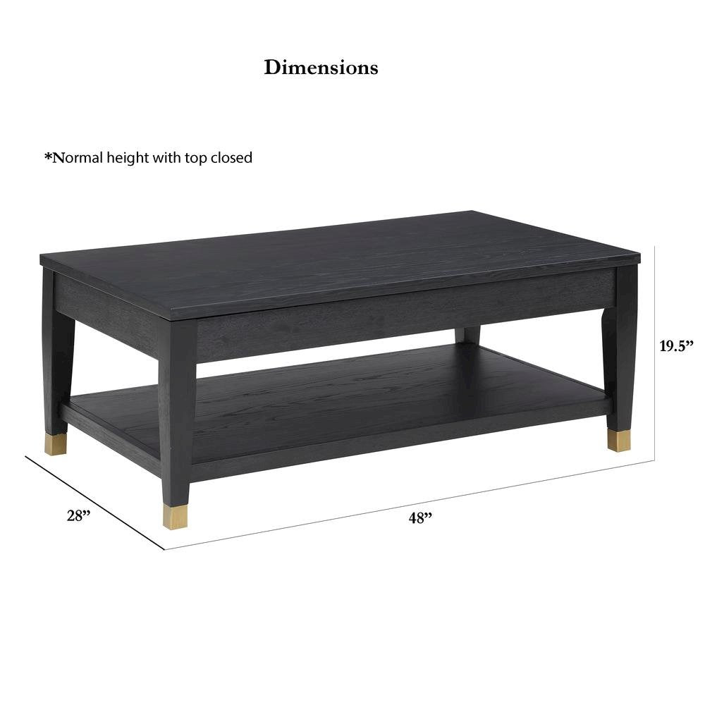 Lift-Top Coffee Table, Ash Veneer, Bottom Shelf, Black