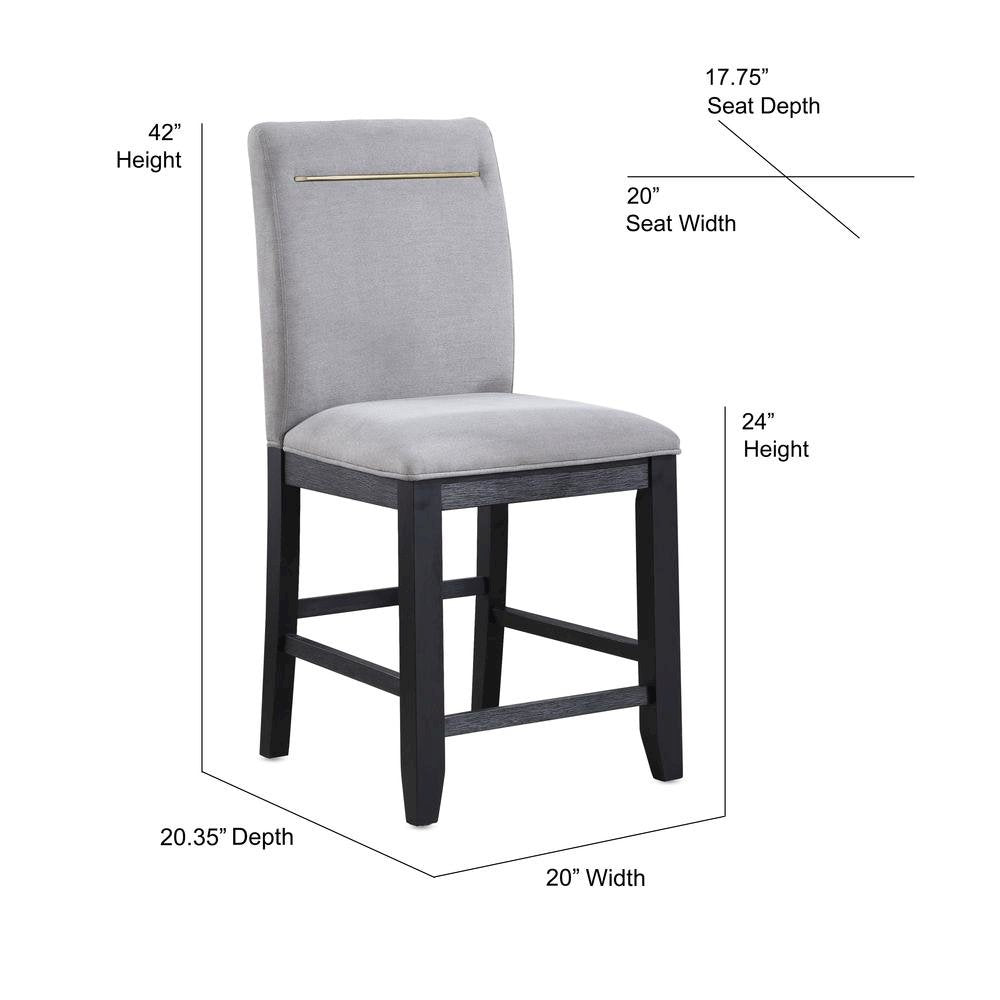 Upholstered Counter Chairs, Grey Performance Fabric, Gold Accent, Set of 2