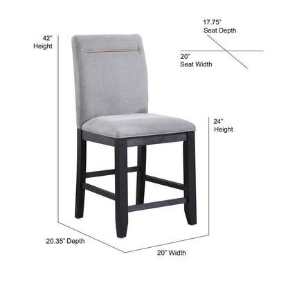 Upholstered Counter Chairs, Grey Performance Fabric, Gold Accent, Set of 2