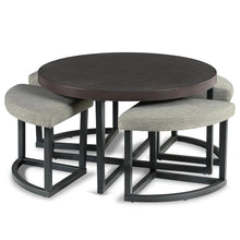Round Coffee Table with Stools, Mindi Veneer, 5 Piece Set, Brown