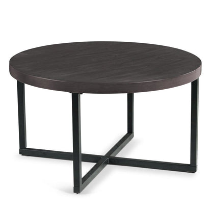Round Coffee Table with Stools, Mindi Veneer, 5 Piece Set, Brown