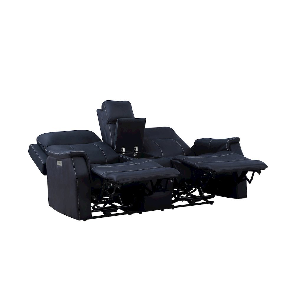 Dual Power Reclining Console Loveseat, Power Headrest, Ocean Blue