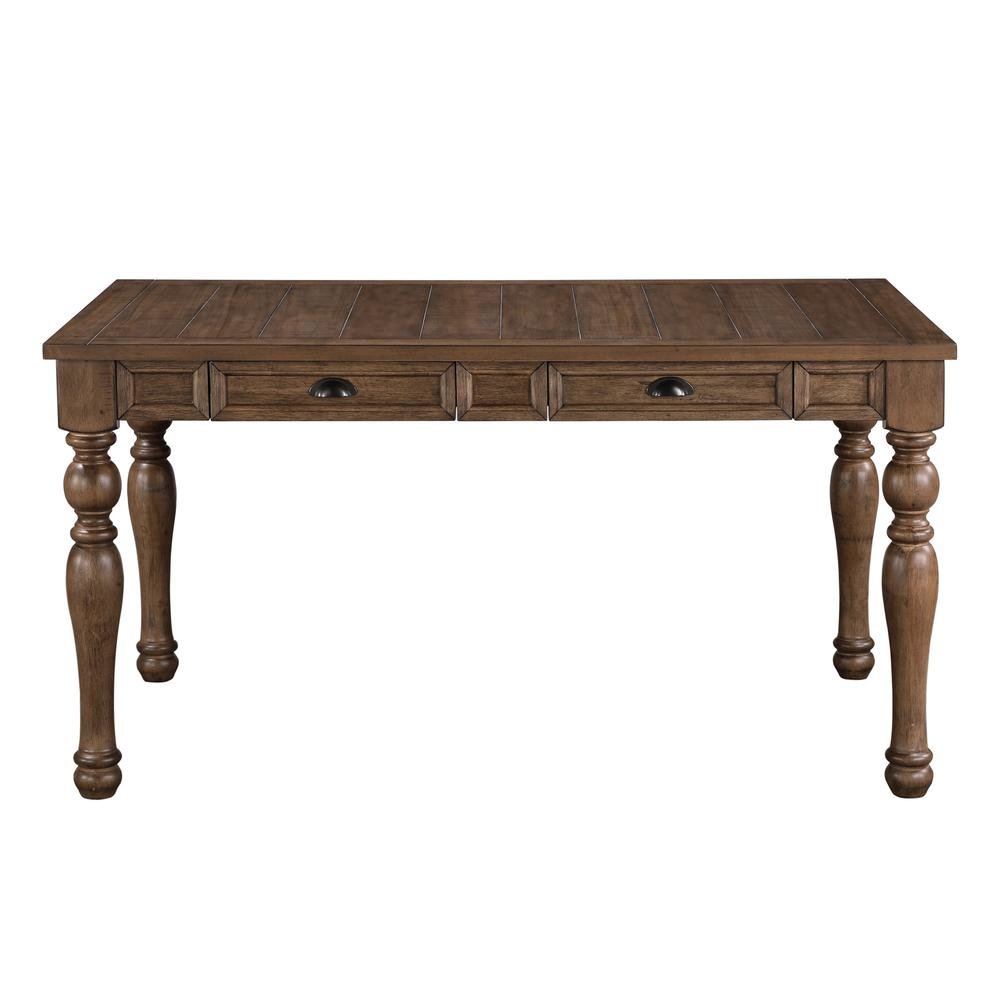 Dining Table, 4 Soft-Close Drawers, Wire-Brushed Finish, Brown