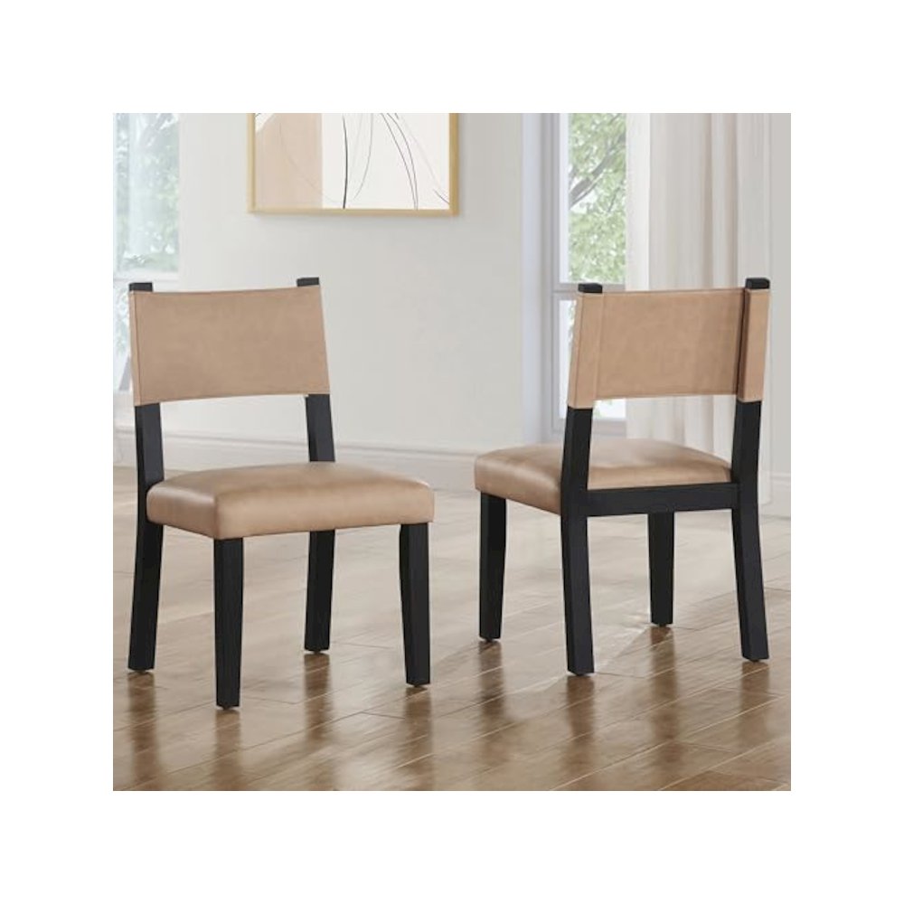 Aubrey Side Chair, Black Finish with Camel Vegan Leather