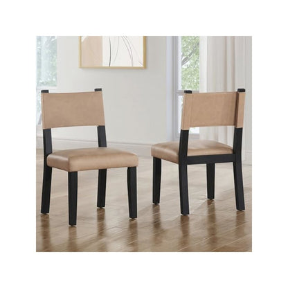 Aubrey Side Chair, Black Finish with Camel Vegan Leather