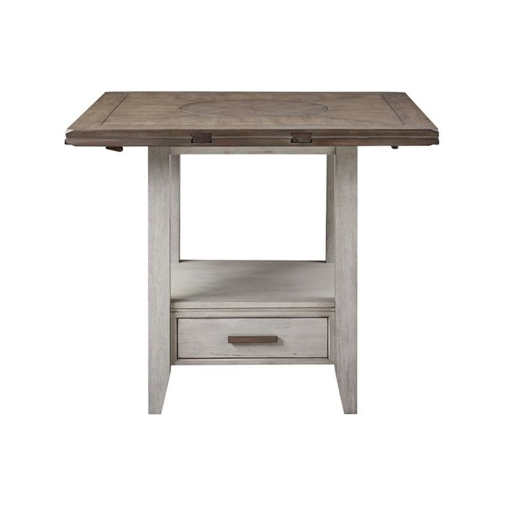 Drop Leaf Counter Height Dining Set, Lazy Susan, Storage Drawer, 5 Pieces