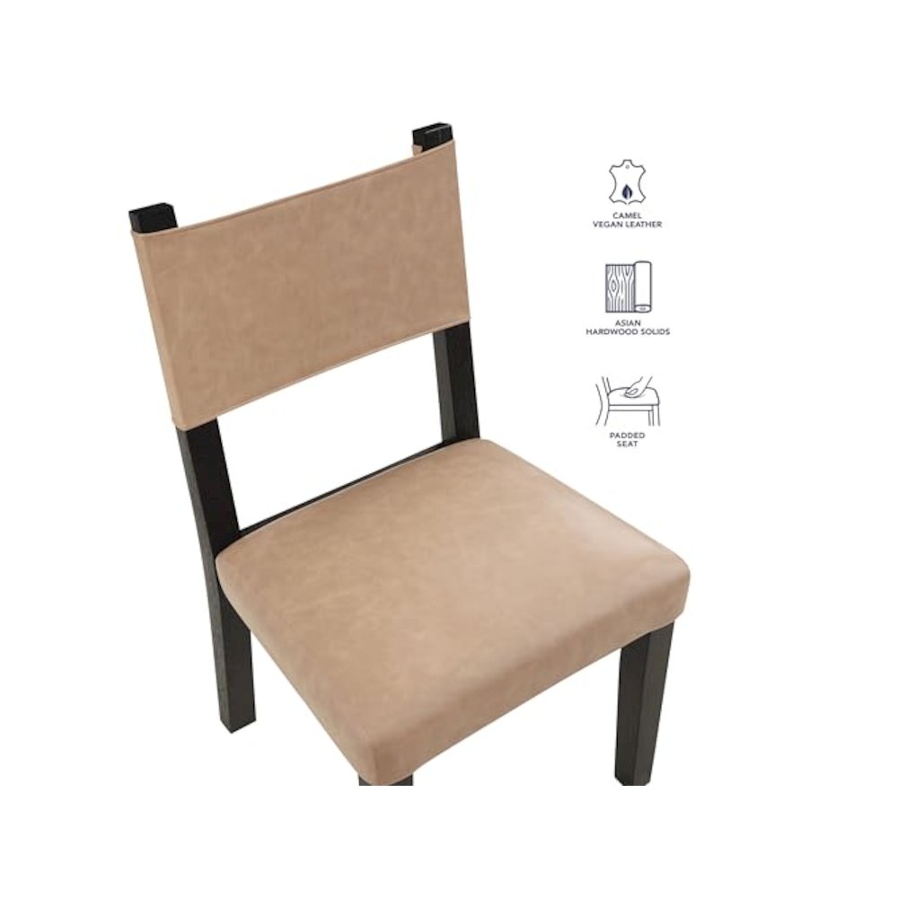 Aubrey Side Chair, Black Finish with Camel Vegan Leather