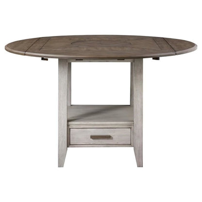 Drop Leaf Counter Height Dining Set, Lazy Susan, Storage Drawer, 5 Pieces