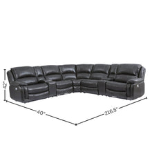 Charcoal Leather Sectional with Power Recline, USB Ports, and L Shaped Couch
