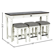 Ivory and Mocha Sofa Table, 3 Stools – 60" Console Bar Table for Behind Couch