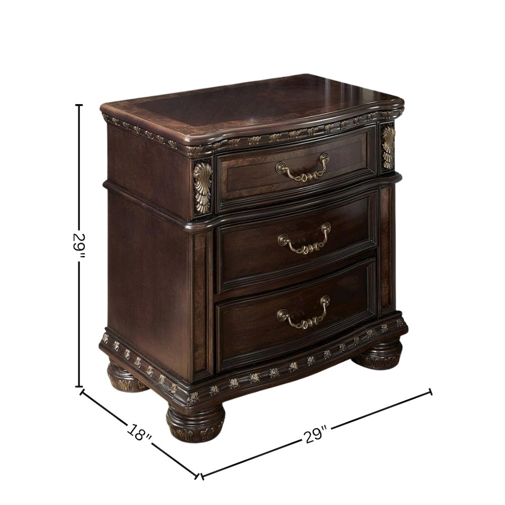 Cherry Nightstand 3 Drawer Dark Wood Dresser Wood Chest of Drawers