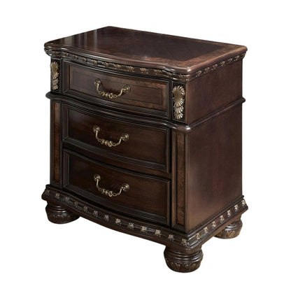Cherry Nightstand 3 Drawer Dark Wood Dresser Wood Chest of Drawers