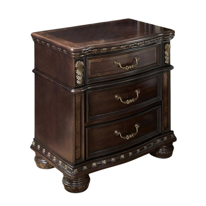 Cherry Nightstand 3 Drawer Dark Wood Dresser Wood Chest of Drawers