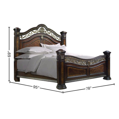 Rich Cocoa Queen Bed Frame with Headboard – Wooden Frame with Carved Accents