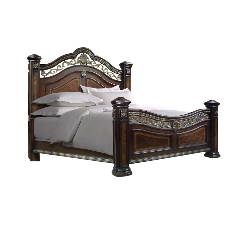 Rich Cocoa Queen Bed Frame with Headboard – Wooden Frame with Carved Accents