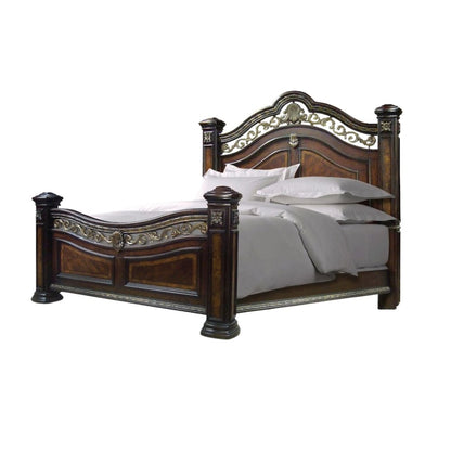 Rich Cocoa Queen Bed Frame with Headboard – Wooden Frame with Carved Accents