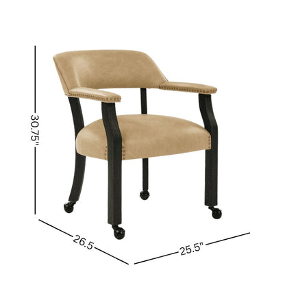 Sand Colored Captains Armchair with Rolling Casters
