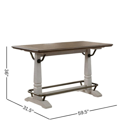 Ivory and Honey Oak 59.5" Counter Height Table for 6 with Double Pedestal Base
