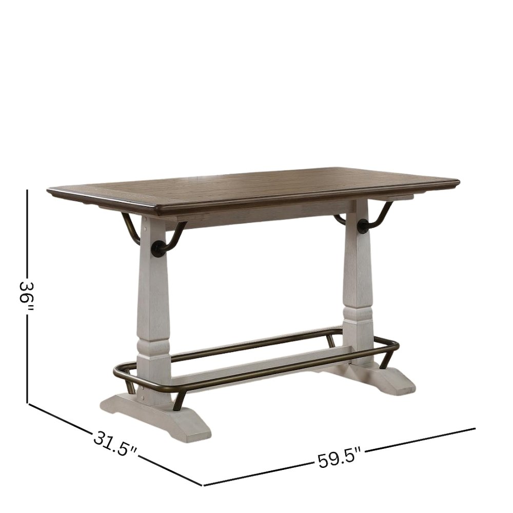 Ivory and Honey Oak 59.5" Counter Height Table for 6 with Double Pedestal Base