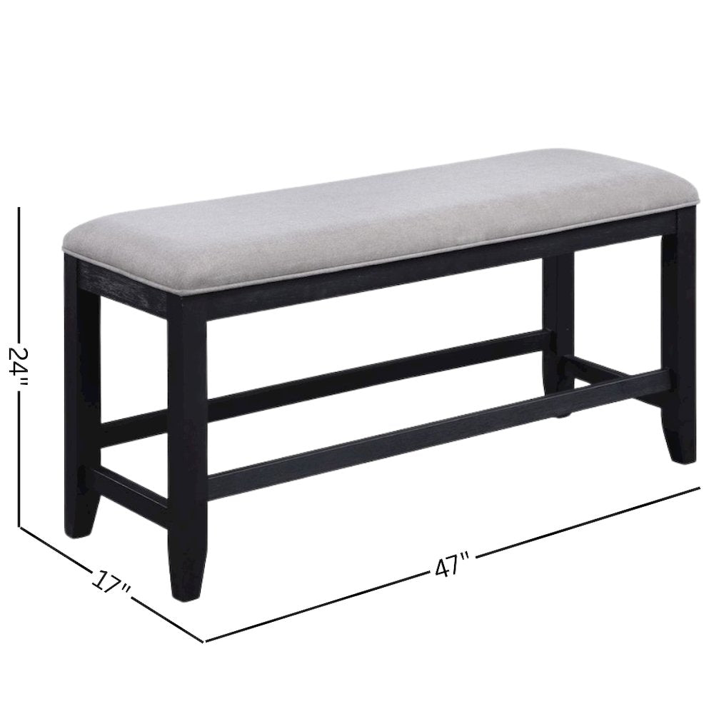 Rubbed Charcoal Finished Counter Height Dining Table for 6 with Chairs and Bench