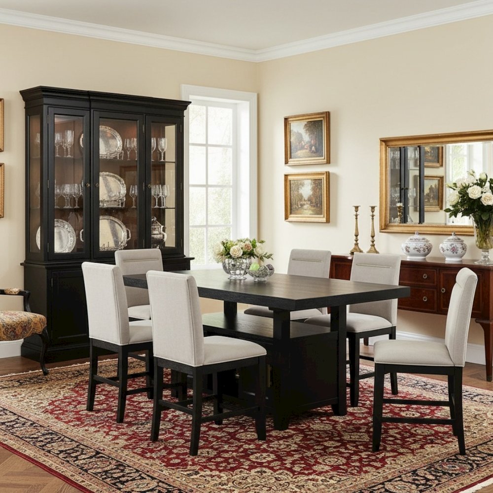 Rubbed Charcoal Counter Height Dining Room Table and Chair Set of 7 pc