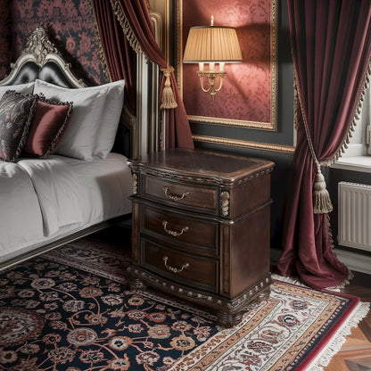 Cherry Nightstand 3 Drawer Dark Wood Dresser Wood Chest of Drawers