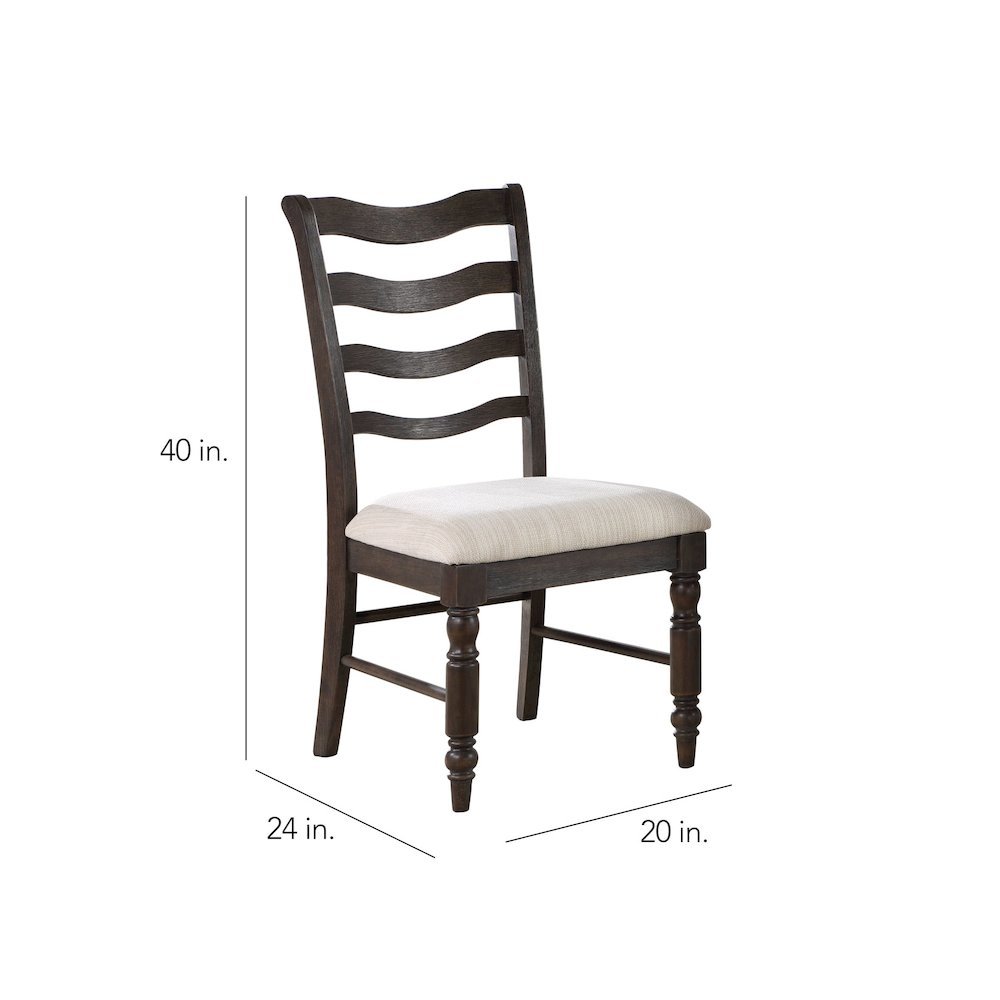 Ladderback Side Chairs, Upholstered Seat, Turned Legs, Set of 2
