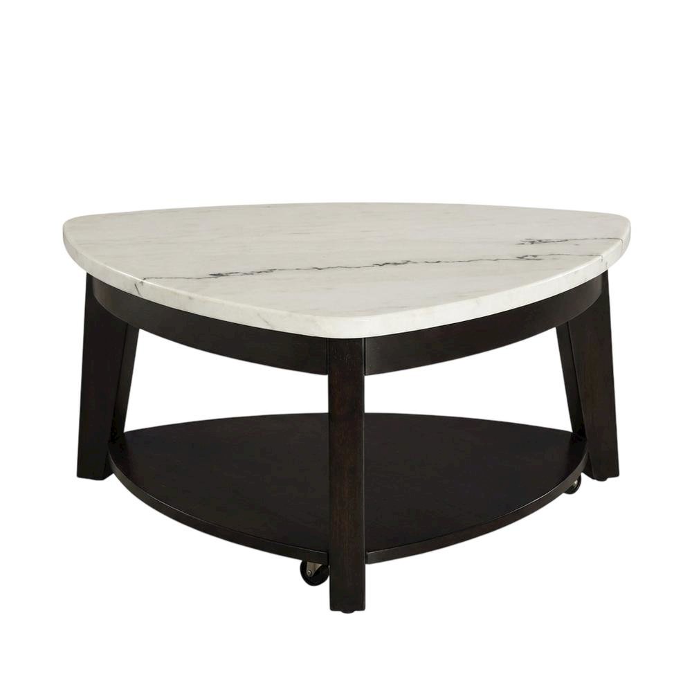 White Marble Top Cocktail Table with Ebony Base, Elegant Modern Style